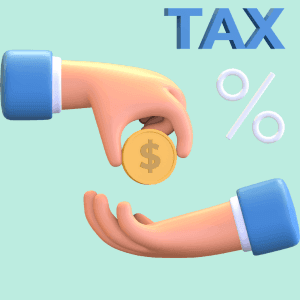 One hand giving a coin to another depicting payment of tax