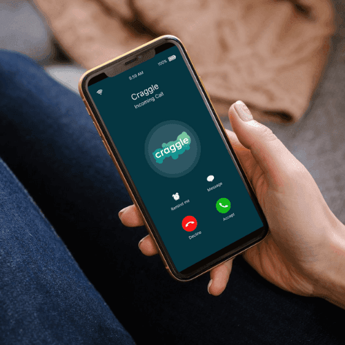 Mobile phone with an incoming call from Craggle