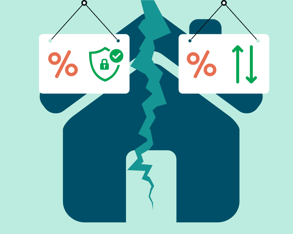 Graphic of a home that has been split in half signifying a loan split into part fixed rate and part variable rate